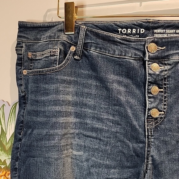Torrid - 24 Short, Perfect Skinny Ankle Stretch Mid-Rise Jean in "Upstate" Blue  - Picture 3 of 13